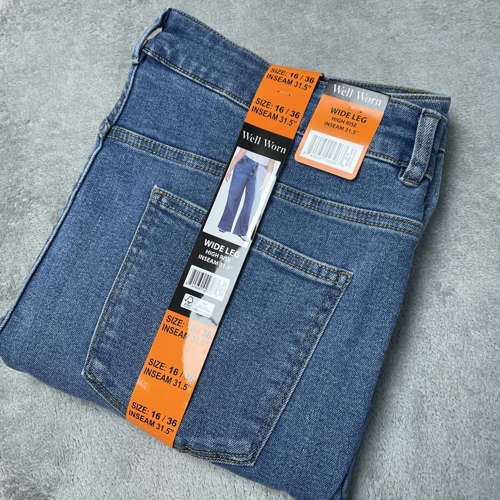 Well Worn Women's Size 16 / 36 Wide Leg Jeans Blue H0729 - Picture 3 of 7
